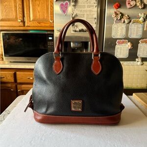 Vintage DB Dome Black Leather Textured Satchel Tote
